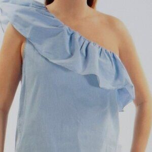 1.STATE Blue Womens New White Striped Asymetrical Top Size L